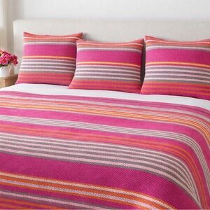 Anne Selke King Coverlet & 3 Euro Shams - Striped Pink Wool-Blend Bedding Set